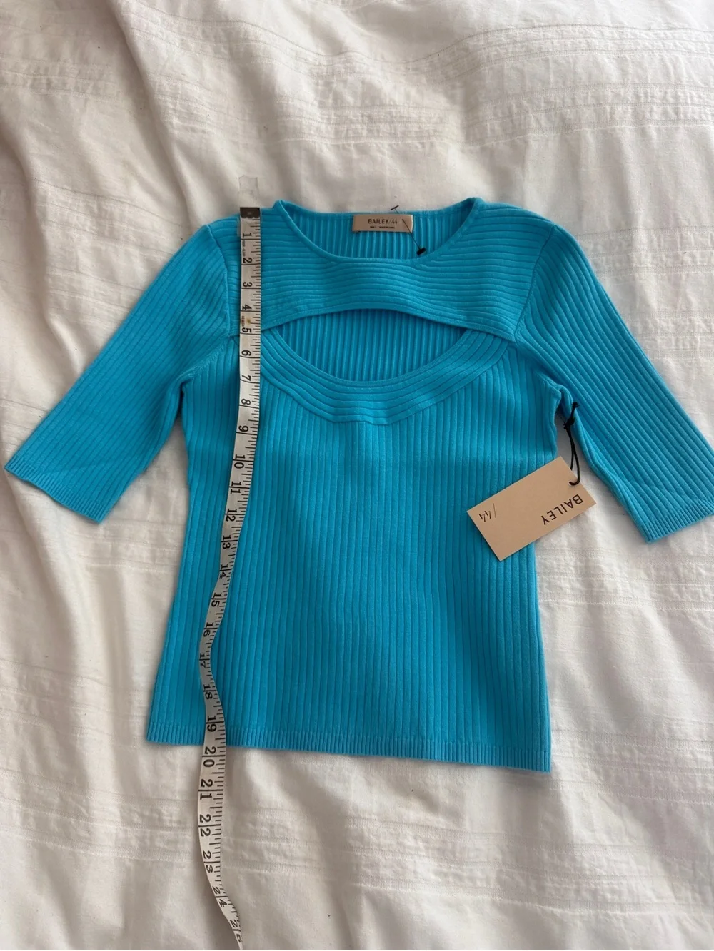 NWT Bailey 44 LaPerla  Cut Out TopSweater Aqua Blue Short Sleeve Size S